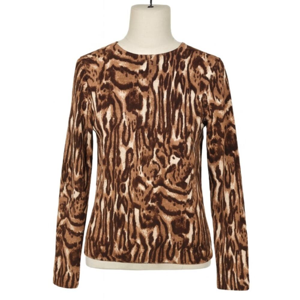 Talbots Merino Wool crew neck 3/4 sleeve animal print sweater SP Office cheetah
